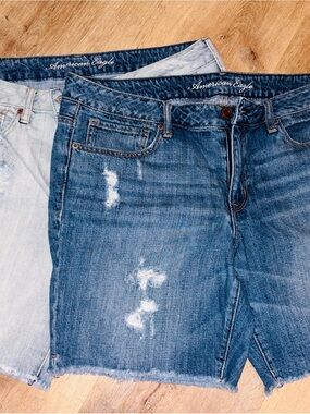 American Eagle Outfitters Blue Distressed Denim Shorts (2 pairs)